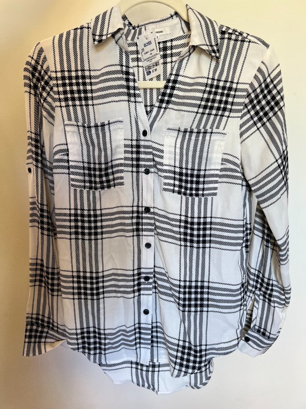 NWT Maurices XS Black White Plaid Button Down